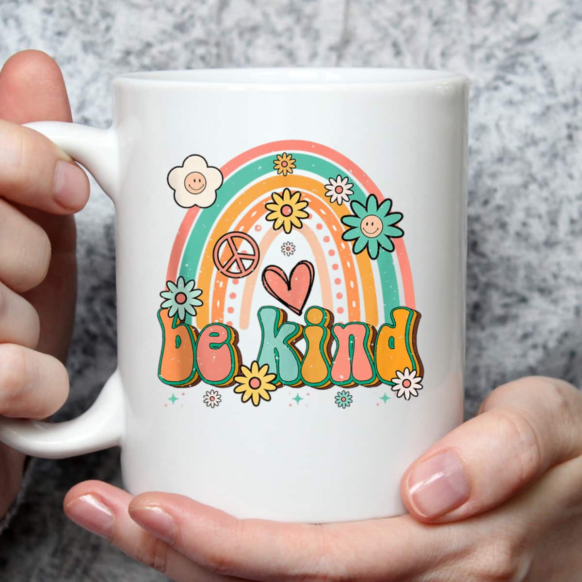 Be Kind Rainbow Retro Groovy Flowers Hearts Love Gardening T-Shirt