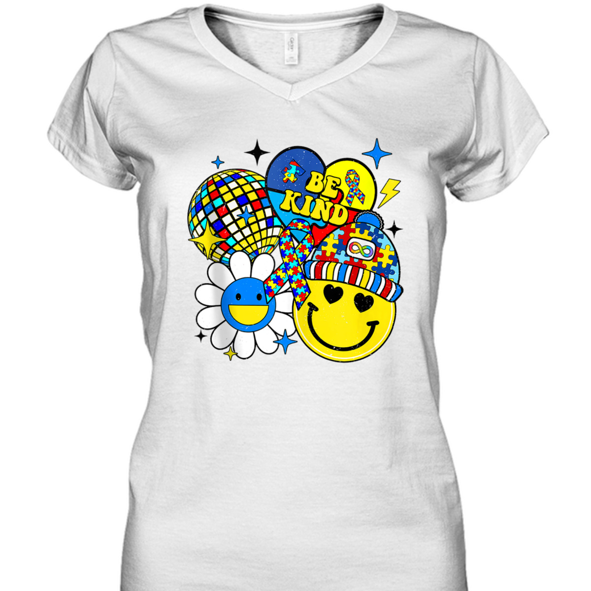 Be Kind Autism Awareness Positive Vibes Puzzle Mental Health T-Shirt