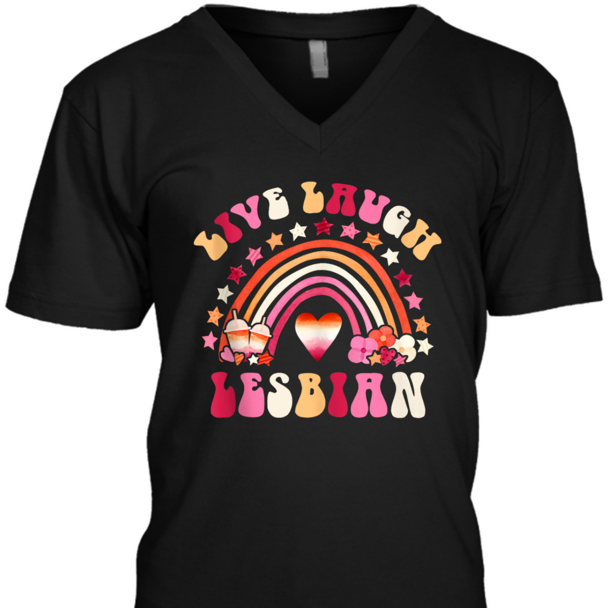 Live Laugh Lesbian Pride Month LGBTQ Equality Retro Groovy T-Shirt