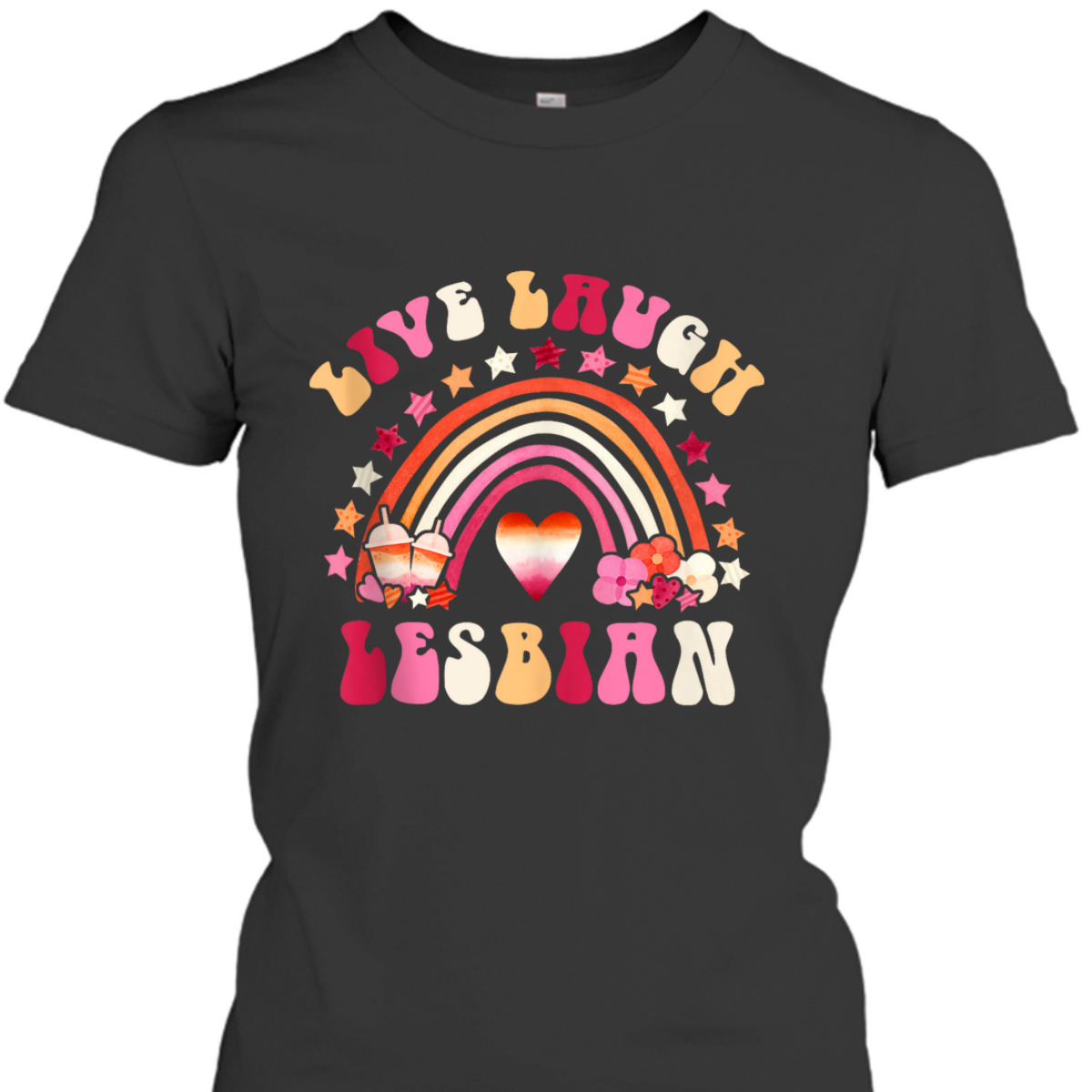 Live Laugh Lesbian Pride Month LGBTQ Equality Retro Groovy T-Shirt