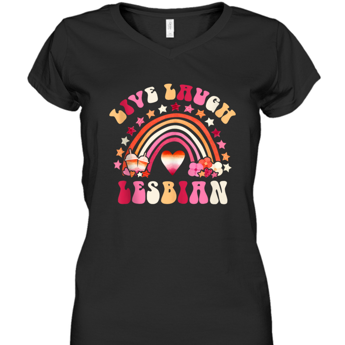 Live Laugh Lesbian Pride Month LGBTQ Equality Retro Groovy T-Shirt