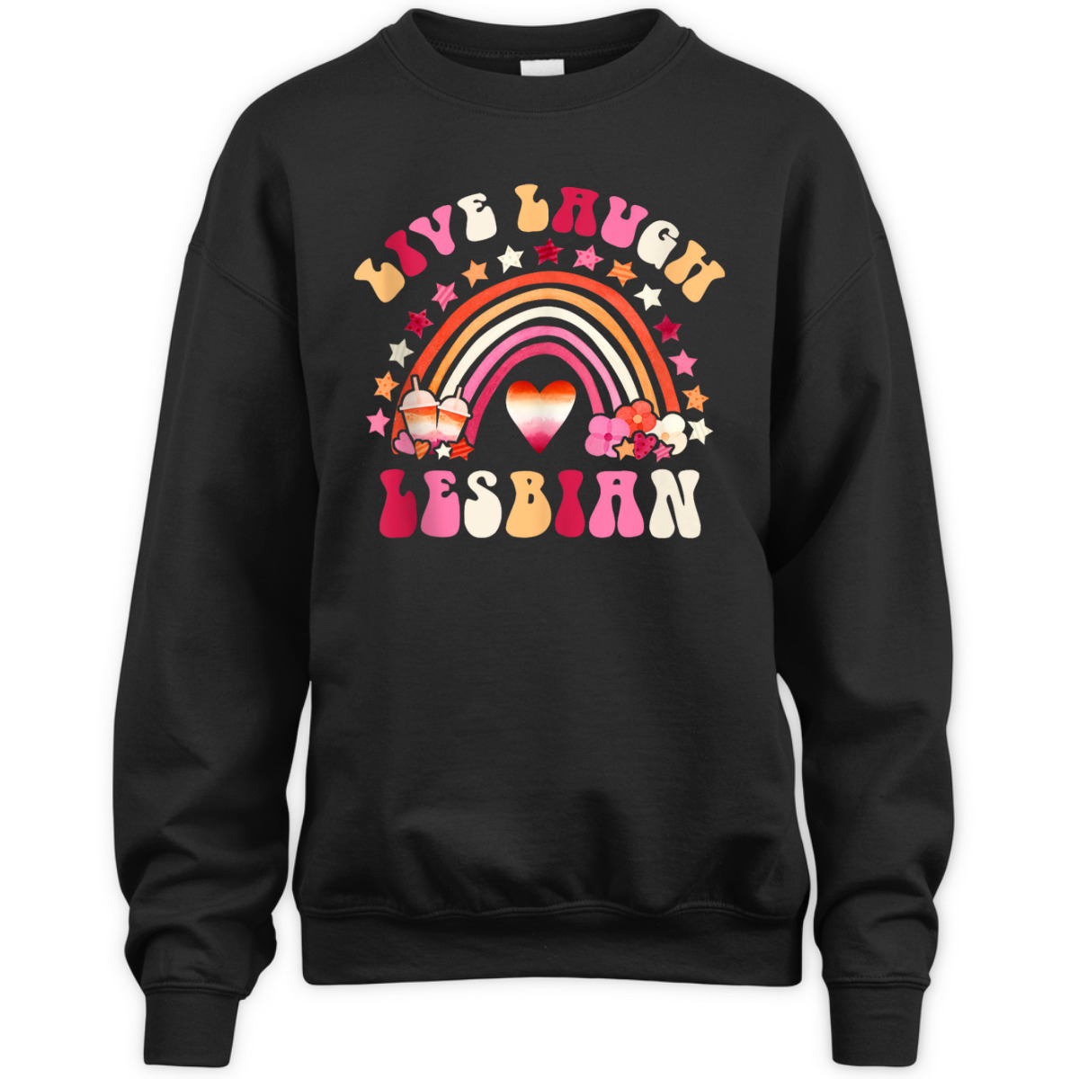 Live Laugh Lesbian Pride Month LGBTQ Equality Retro Groovy T-Shirt