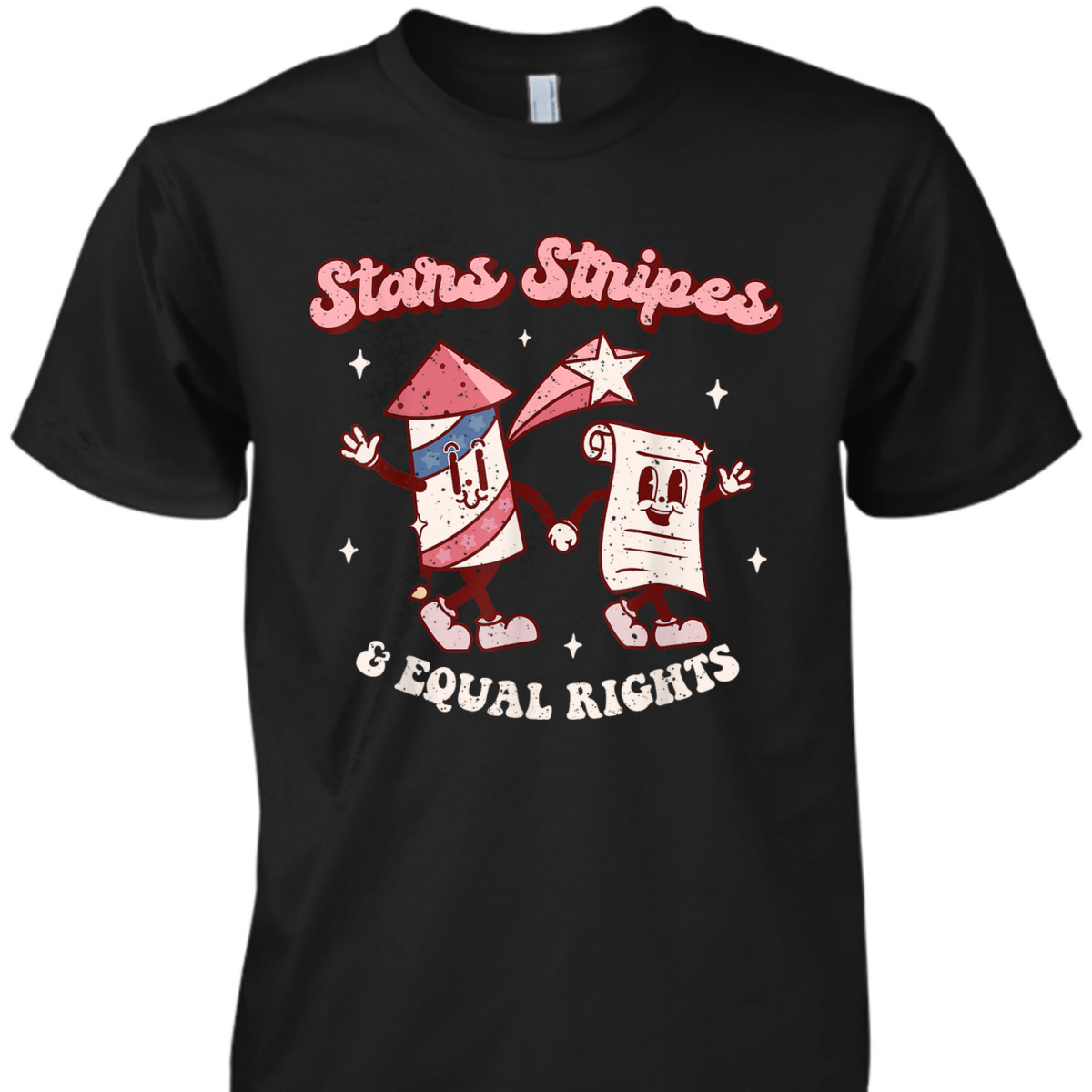 Stars Stripes & Equal Rights 4th Of July Retro Groovy T-Shirt