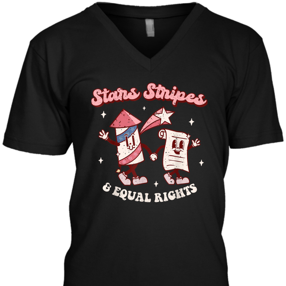 Stars Stripes & Equal Rights 4th Of July Retro Groovy T-Shirt
