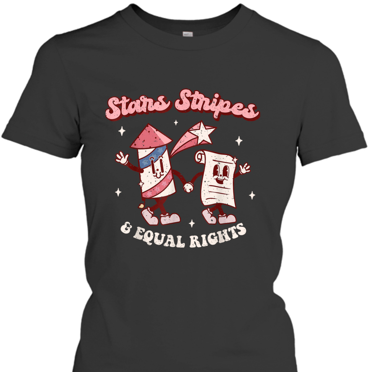 Stars Stripes & Equal Rights 4th Of July Retro Groovy T-Shirt