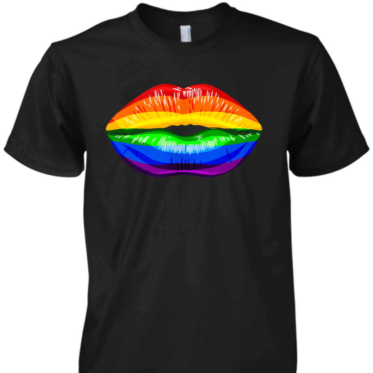 Gay Pride LGBTQ Equality Rainbow Kissing Lips T-Shirt