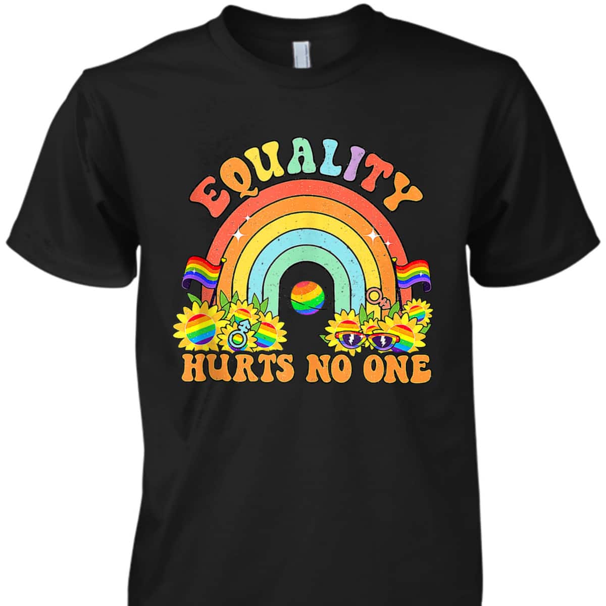 Retro Groovy Equality Hurts No One LGBT Rainbow Flag LGBT T-Shirt