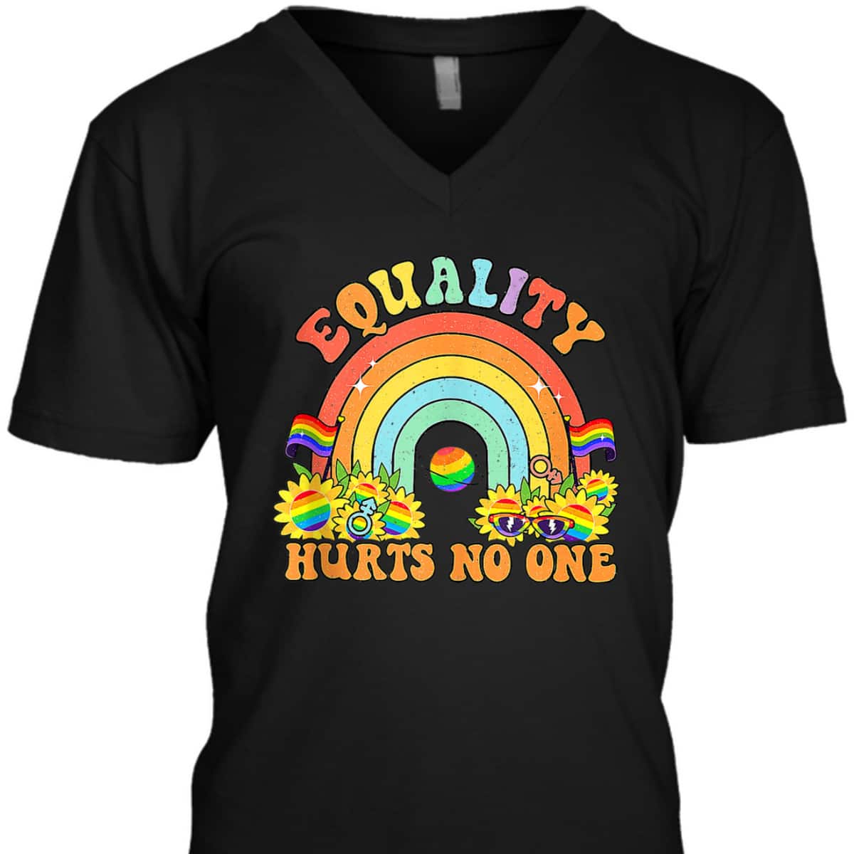 Retro Groovy Equality Hurts No One LGBT Rainbow Flag LGBT T-Shirt