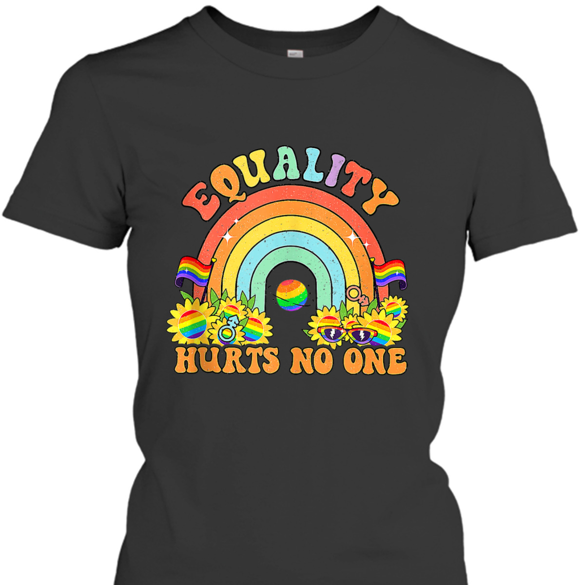 Retro Groovy Equality Hurts No One LGBT Rainbow Flag LGBT T-Shirt
