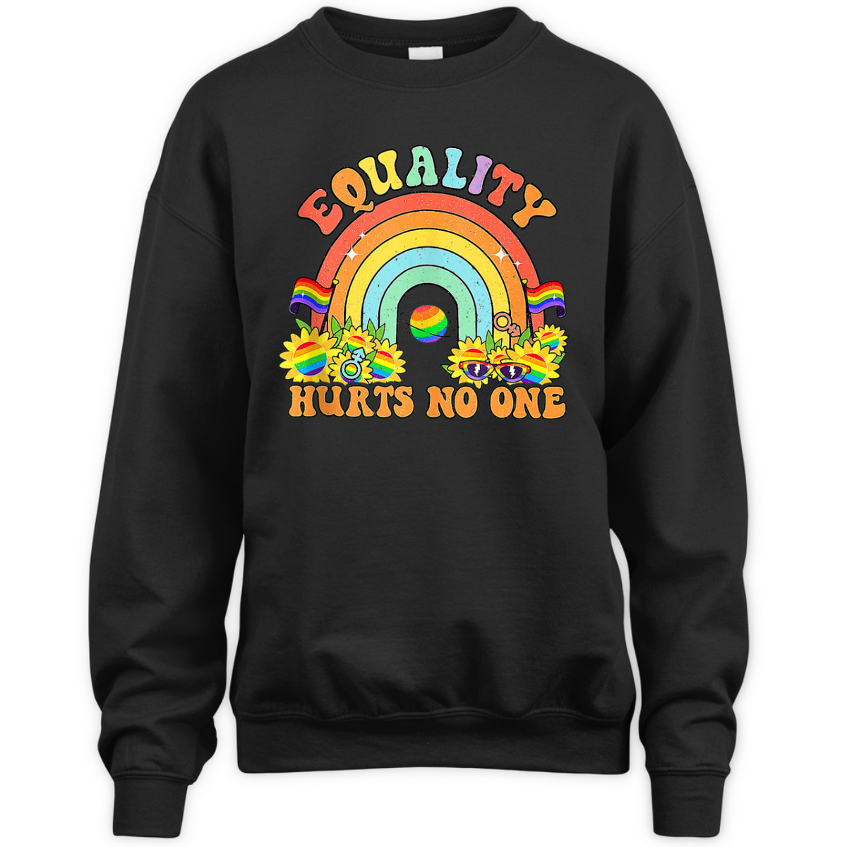 Retro Groovy Equality Hurts No One LGBT Rainbow Flag LGBT T-Shirt