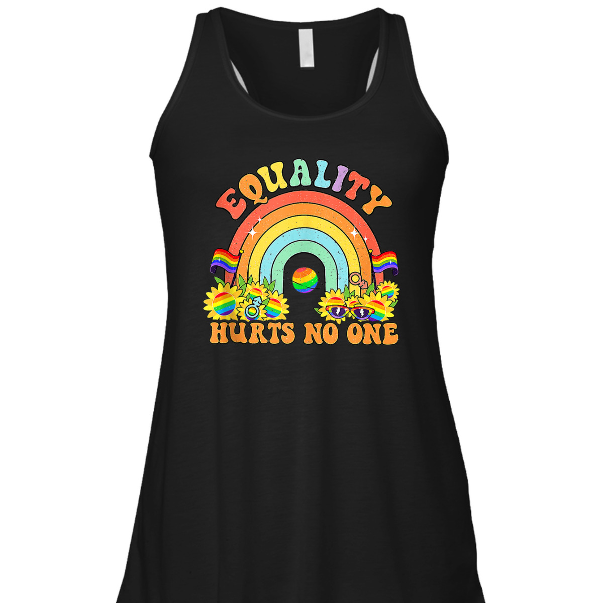 Retro Groovy Equality Hurts No One LGBT Rainbow Flag LGBT T-Shirt