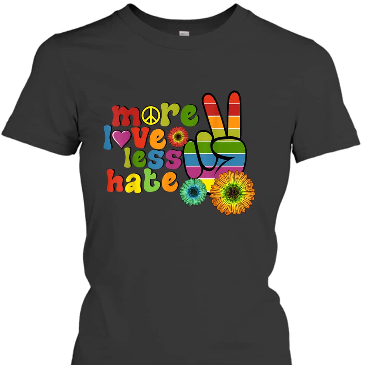 Peace Hand Sign Rainbow Love LGBTQ Lesbian Gay Pride Month T-Shirt