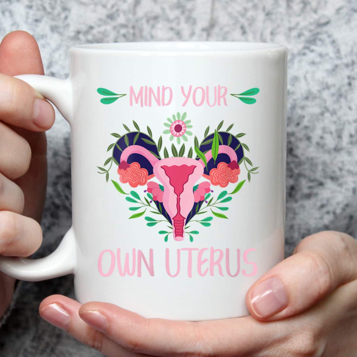 Womens Mind Your Own Uterus Feminist Women Rights Floral Vagina T-Shirt