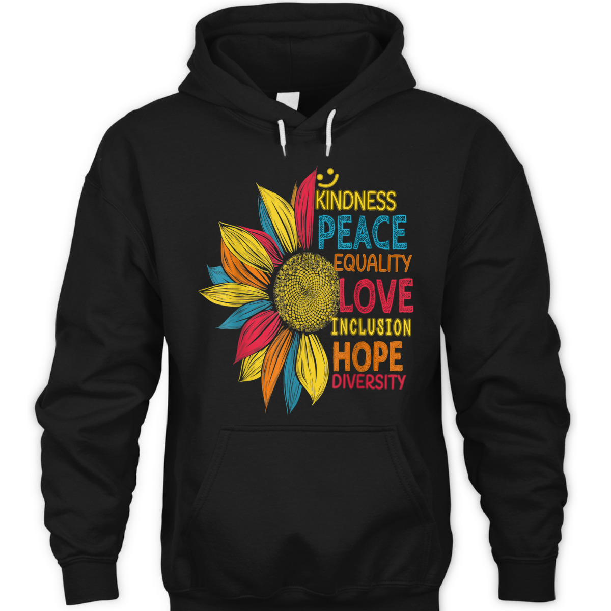 Peace Love Inclusion Equality Diversity Colorful Sunflower T-Shirt