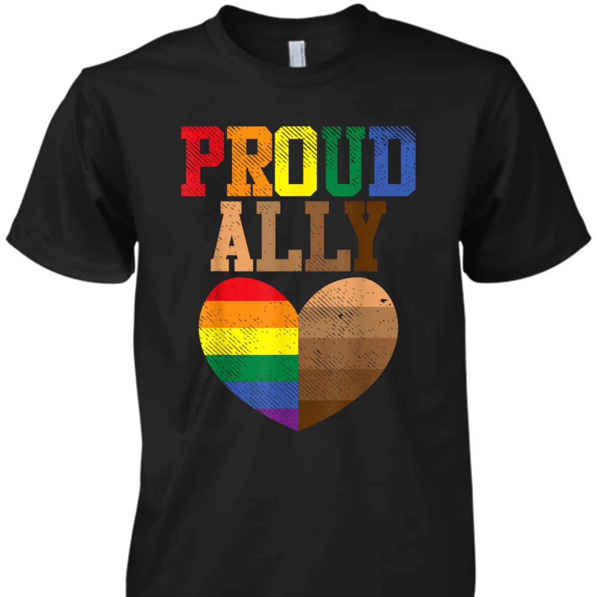 Proud Ally Rainbow Black Pride Heart Love Equality LGBT Gift T-Shirt