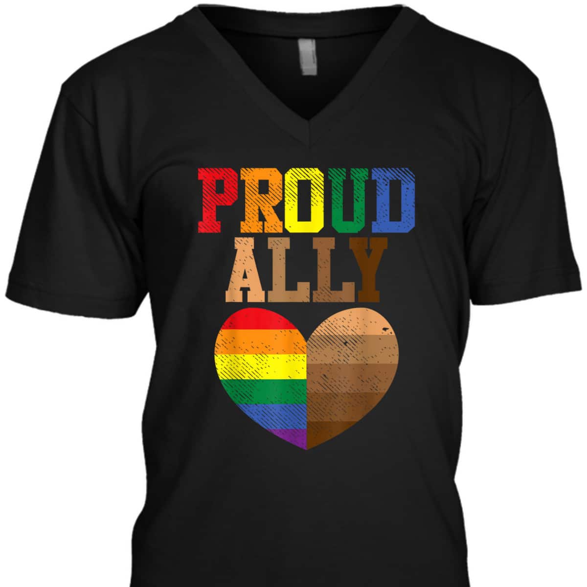 Proud Ally Rainbow Black Pride Heart Love Equality LGBT Gift T-Shirt