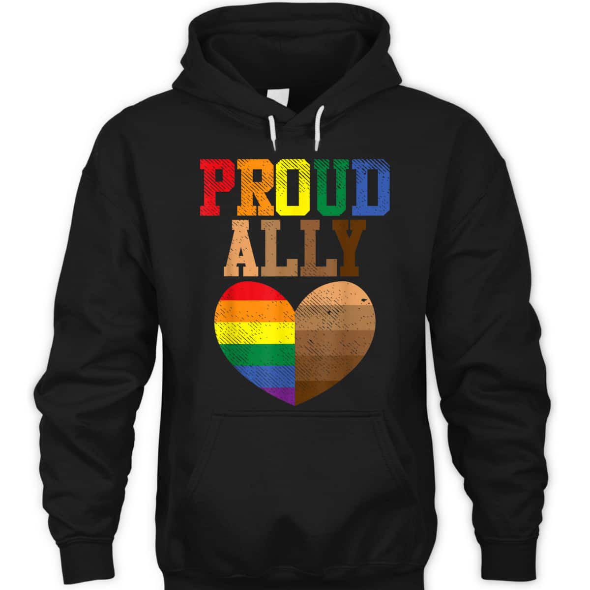Proud Ally Rainbow Black Pride Heart Love Equality LGBT Gift T-Shirt