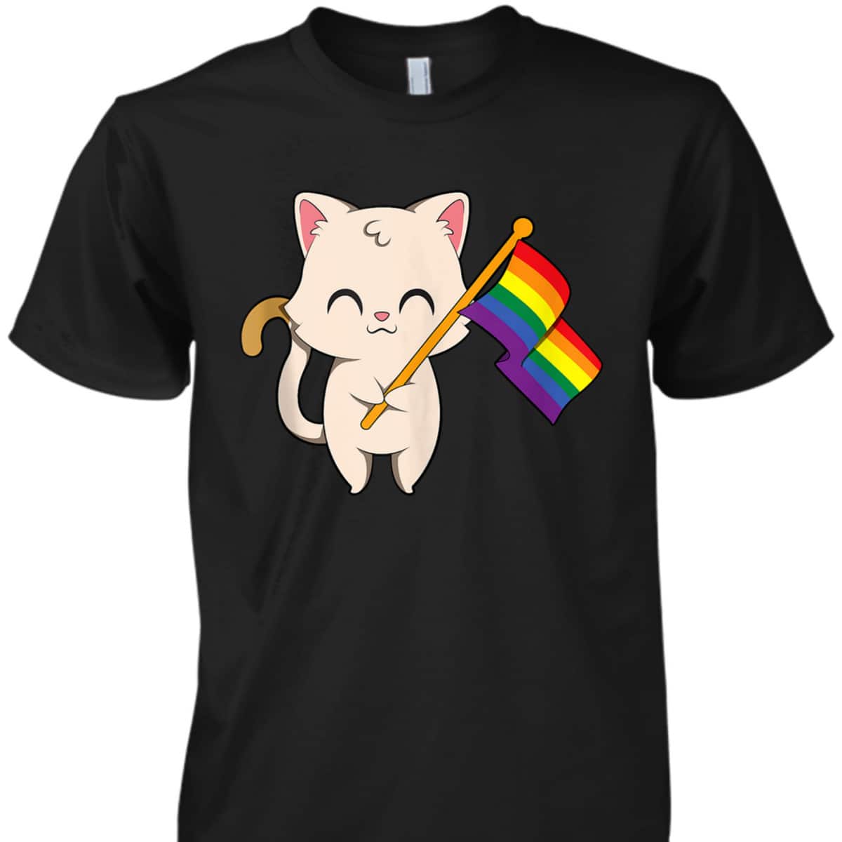 Cat Holding LGBT Flag Equality Pride T-Shirt