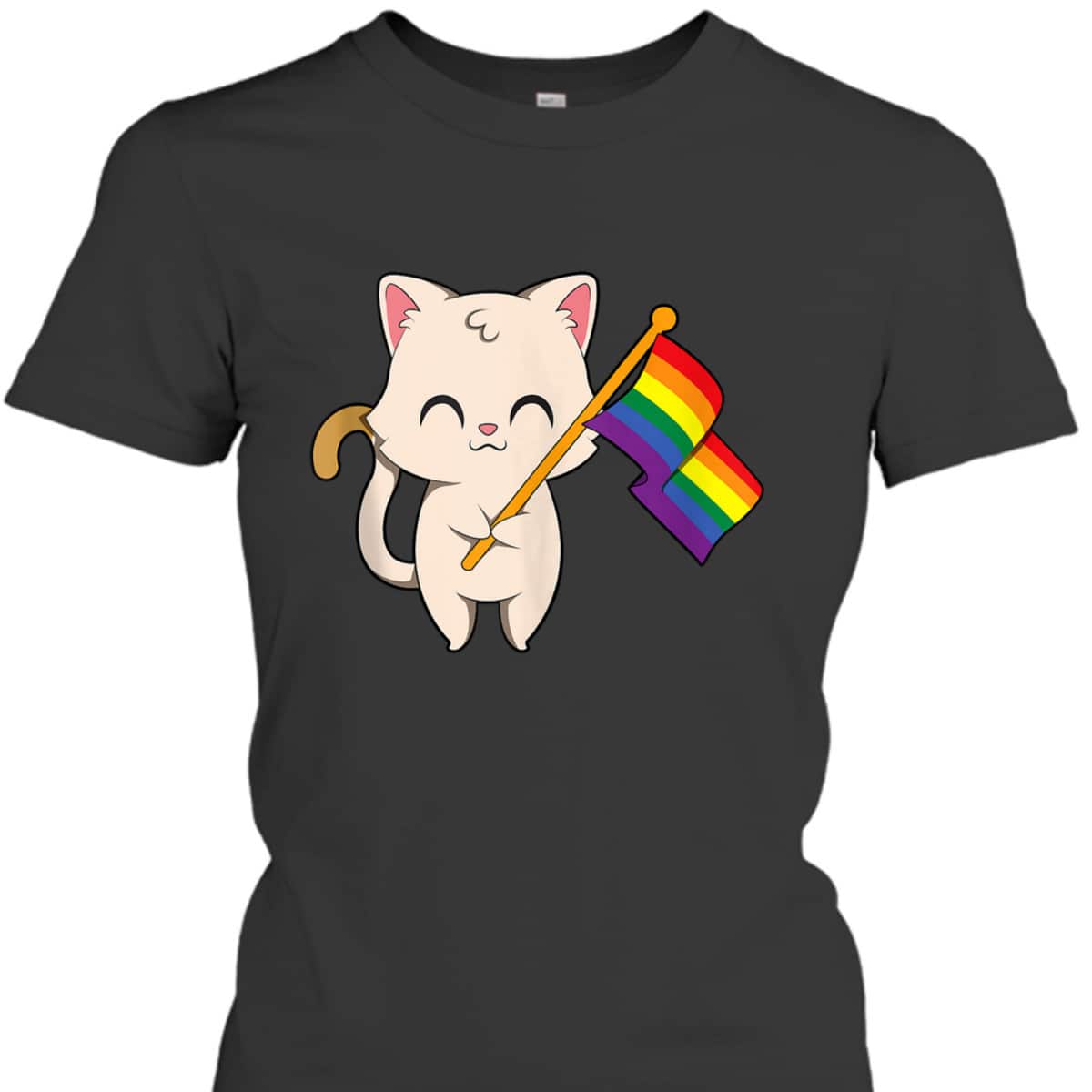 Cat Holding LGBT Flag Equality Pride T-Shirt