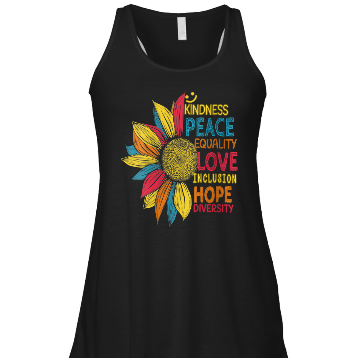Womens Colorful Sunflower Peace Love Inclusion Equality Diversity T-Shirt Womens Colorful Sunflower Peace Love Inclusion Equality Diversity T-Shirt