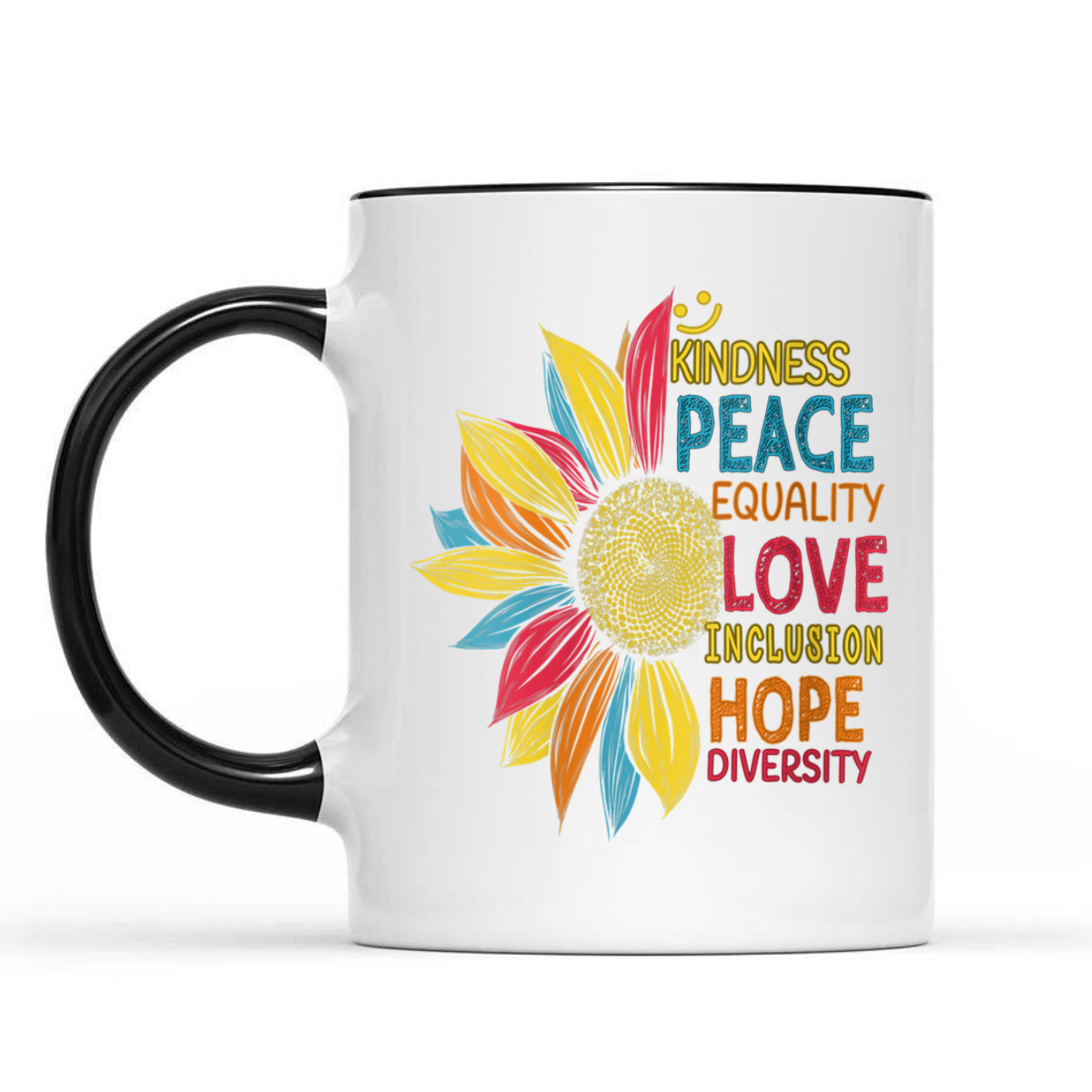 Womens Colorful Sunflower Peace Love Inclusion Equality Diversity T-Shirt Womens Colorful Sunflower Peace Love Inclusion Equality Diversity T-Shirt