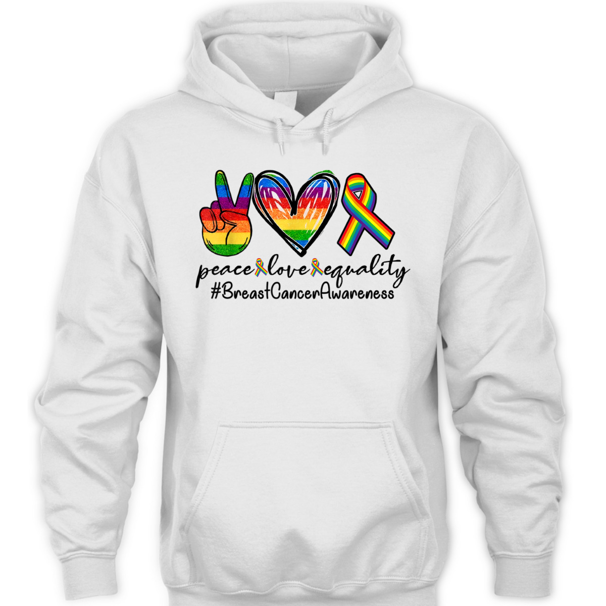 Rainbow Ribbon Peace Love Equality Breast Cancer Awareness T-Shirt