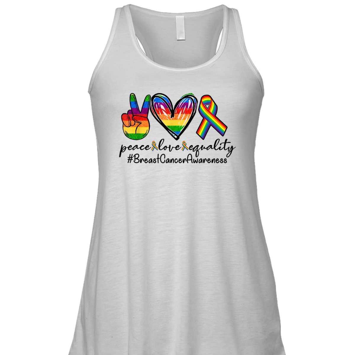 Rainbow Ribbon Peace Love Equality Breast Cancer Awareness T-Shirt Rainbow Ribbon Peace Love Equality Breast Cancer Awareness T-Shirt