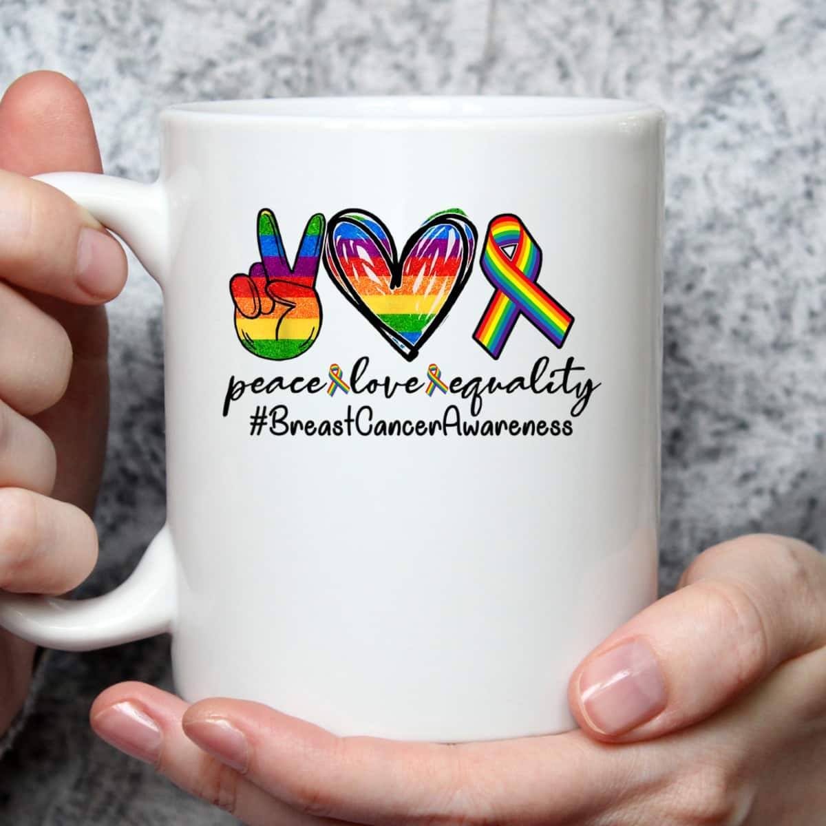 Rainbow Ribbon Peace Love Equality Breast Cancer Awareness T-Shirt