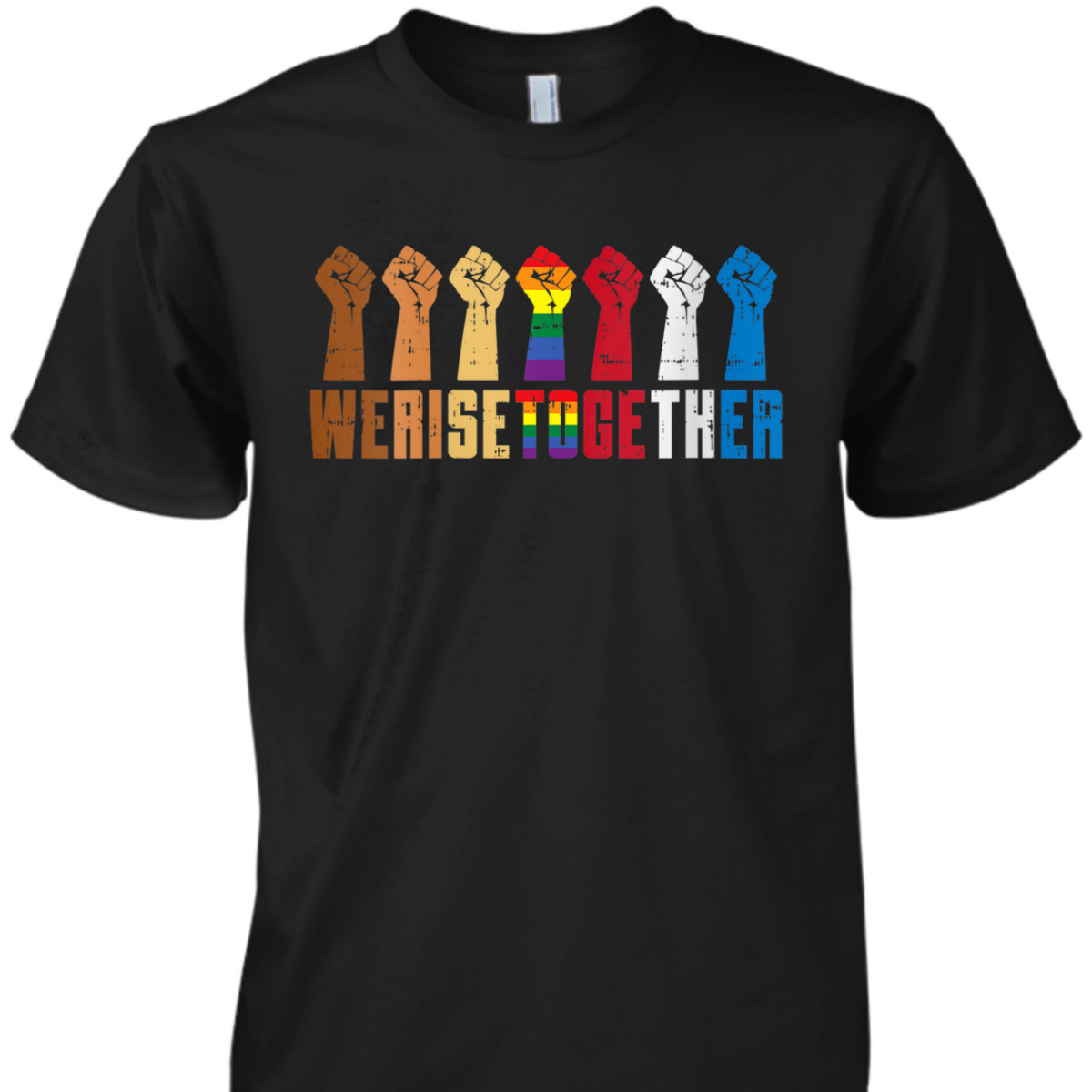 Womens We Rise Together Black Rainbow Fist Pride Equality LGBT Gift T-Shirt Womens We Rise Together Black Rainbow Fist Pride Equality LGBT Gift T-Shirt