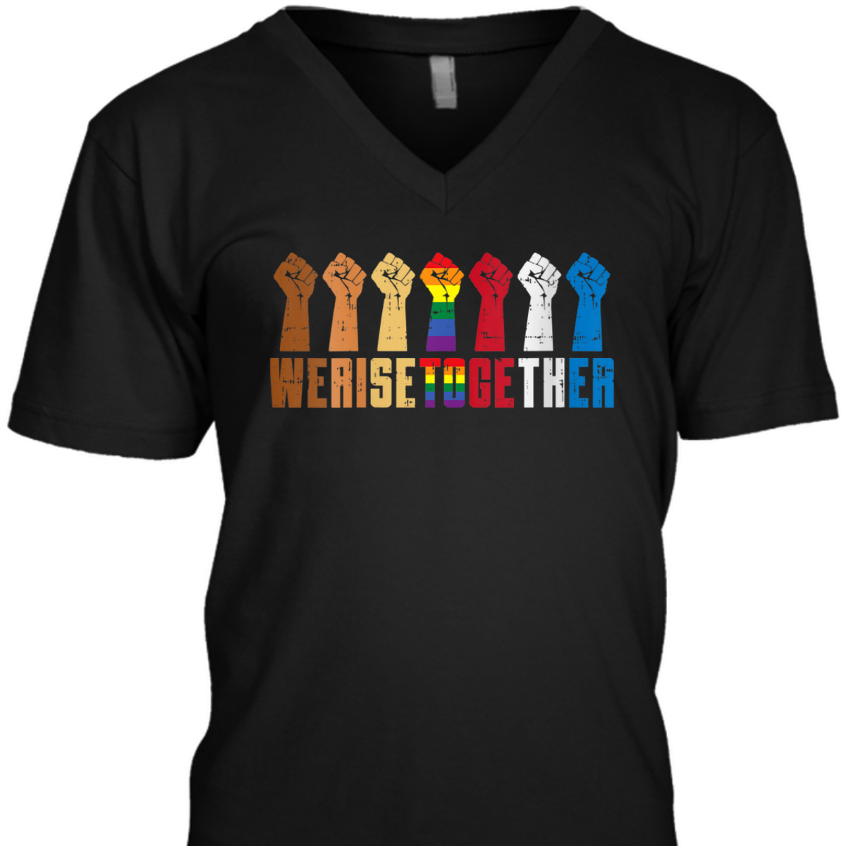 Womens We Rise Together Black Rainbow Fist Pride Equality LGBT Gift T-Shirt Womens We Rise Together Black Rainbow Fist Pride Equality LGBT Gift T-Shirt