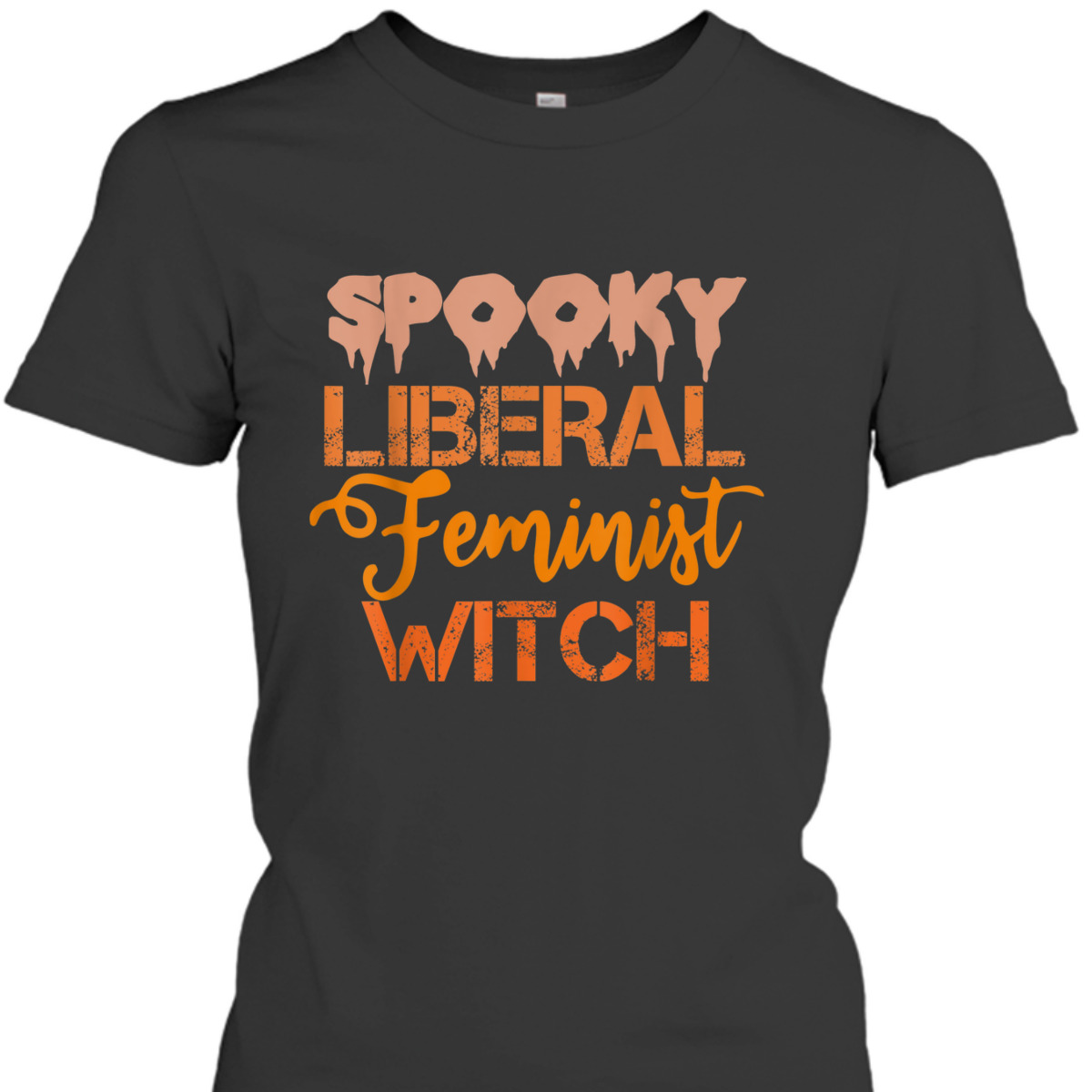 Spooky Liberal Feminist Witch Feminist Messy Bun Halloween T-Shirt