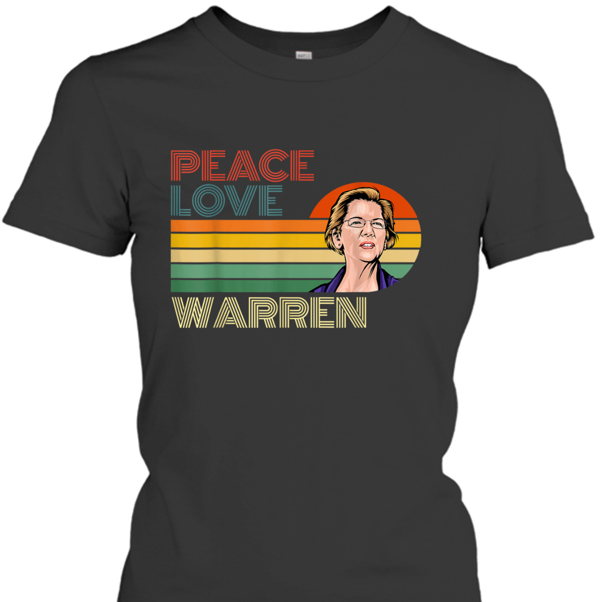 Peace Love Elizabeth Warren Retro Vintage Sunset Feminist T-Shirt