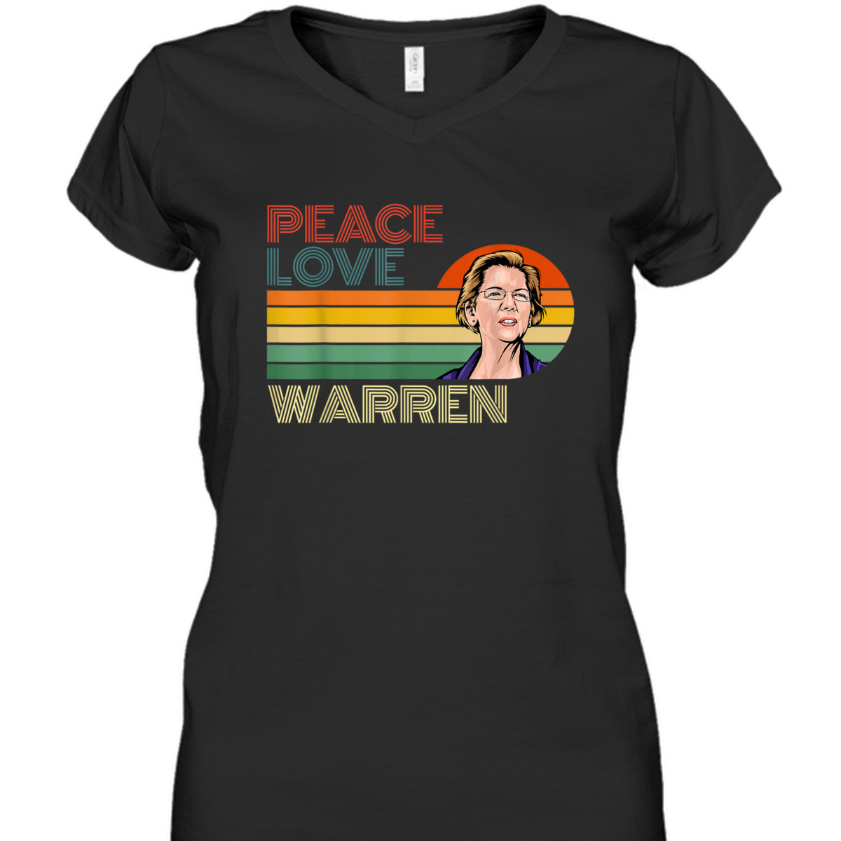 Peace Love Elizabeth Warren Retro Vintage Sunset Feminist T-Shirt