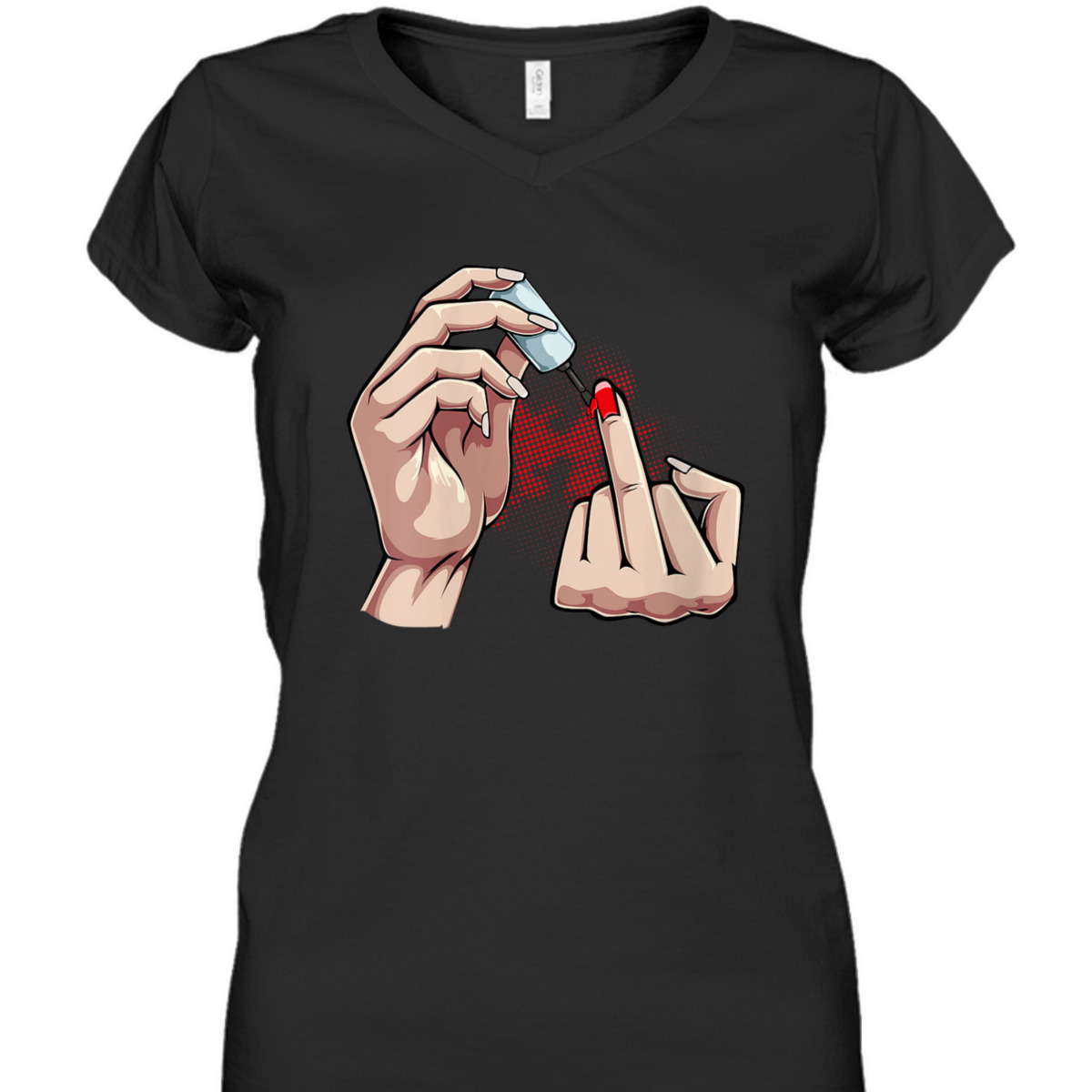 Womens Womens Middle Finger Up Feminist Red Nail Polish Gift Idea T-Shirt