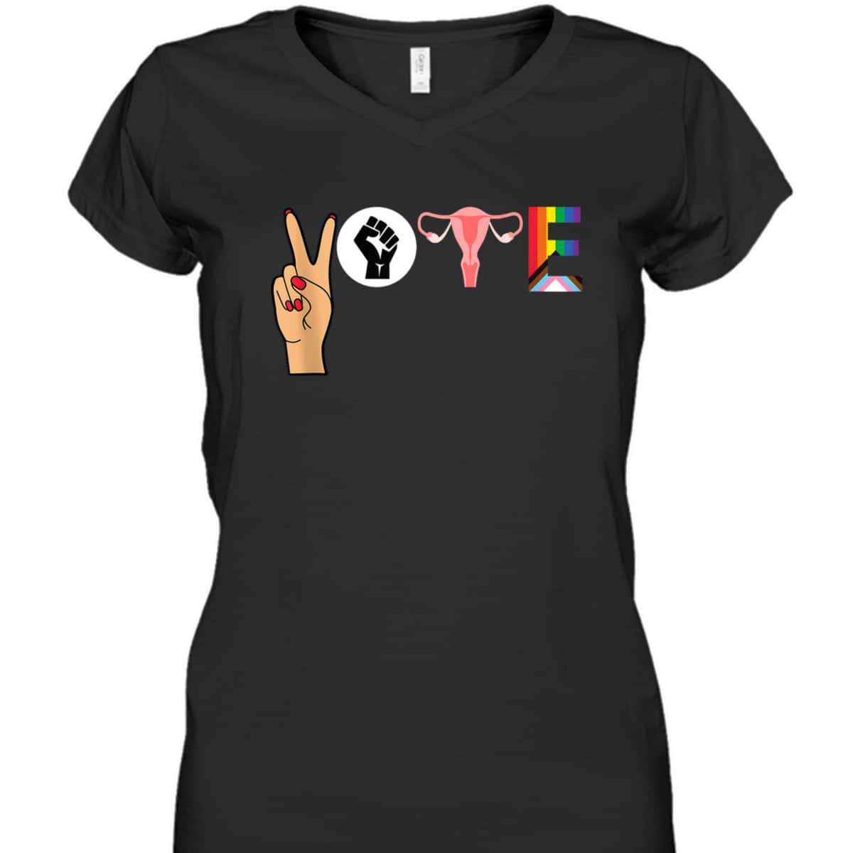 VOTE Peace Sign Hand BLM Fist Ovaries Feminism LGBTQ T-Shirt