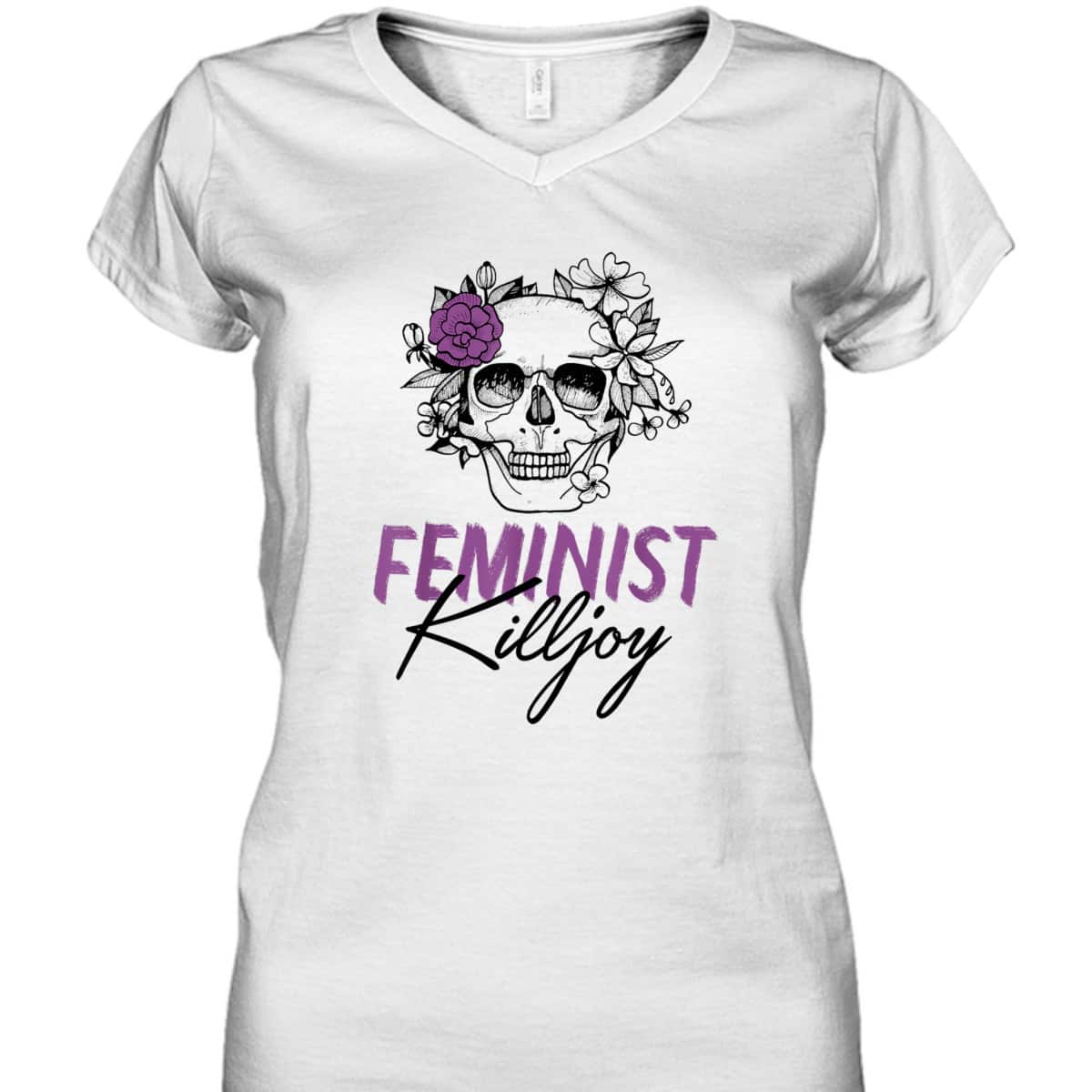 Feminist Killjoy Floral Skull Funny Radical Feminist Art T-Shirt