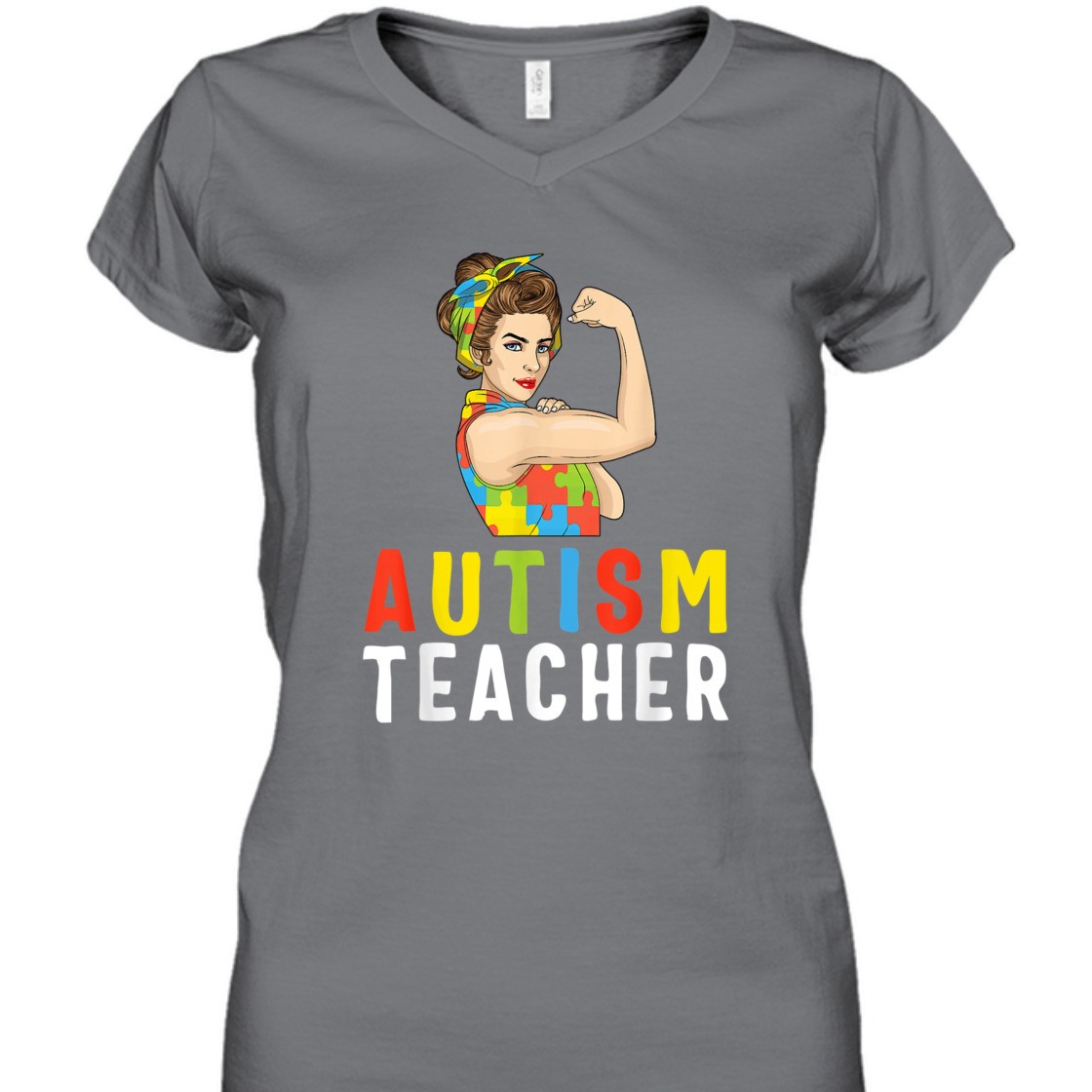 Strong Women Rosie The Riveter Autism Teacher Feminist T-Shirt