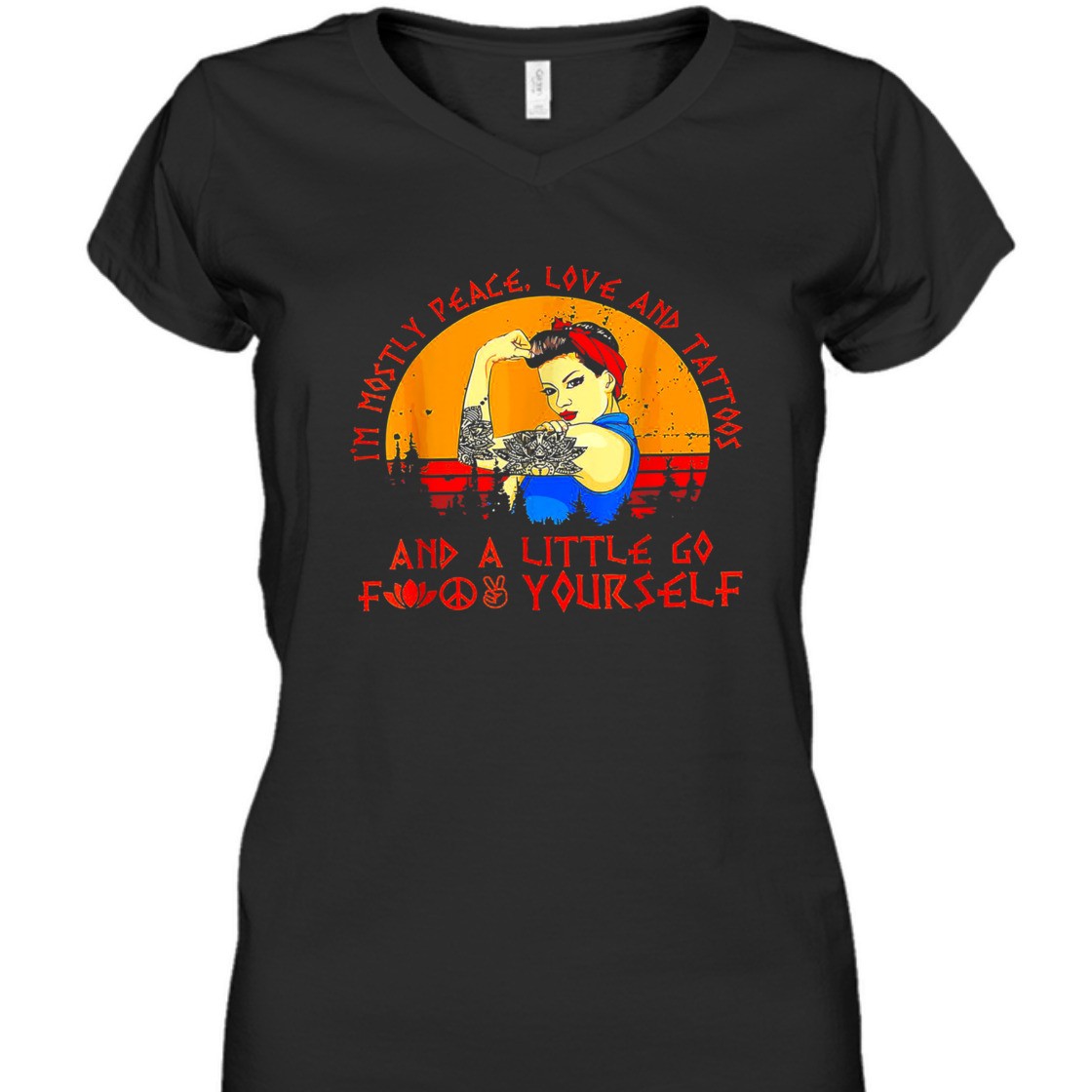 Strong Women I'm Mostly Peace Love And Tattoos Retro Vintage T-Shirt