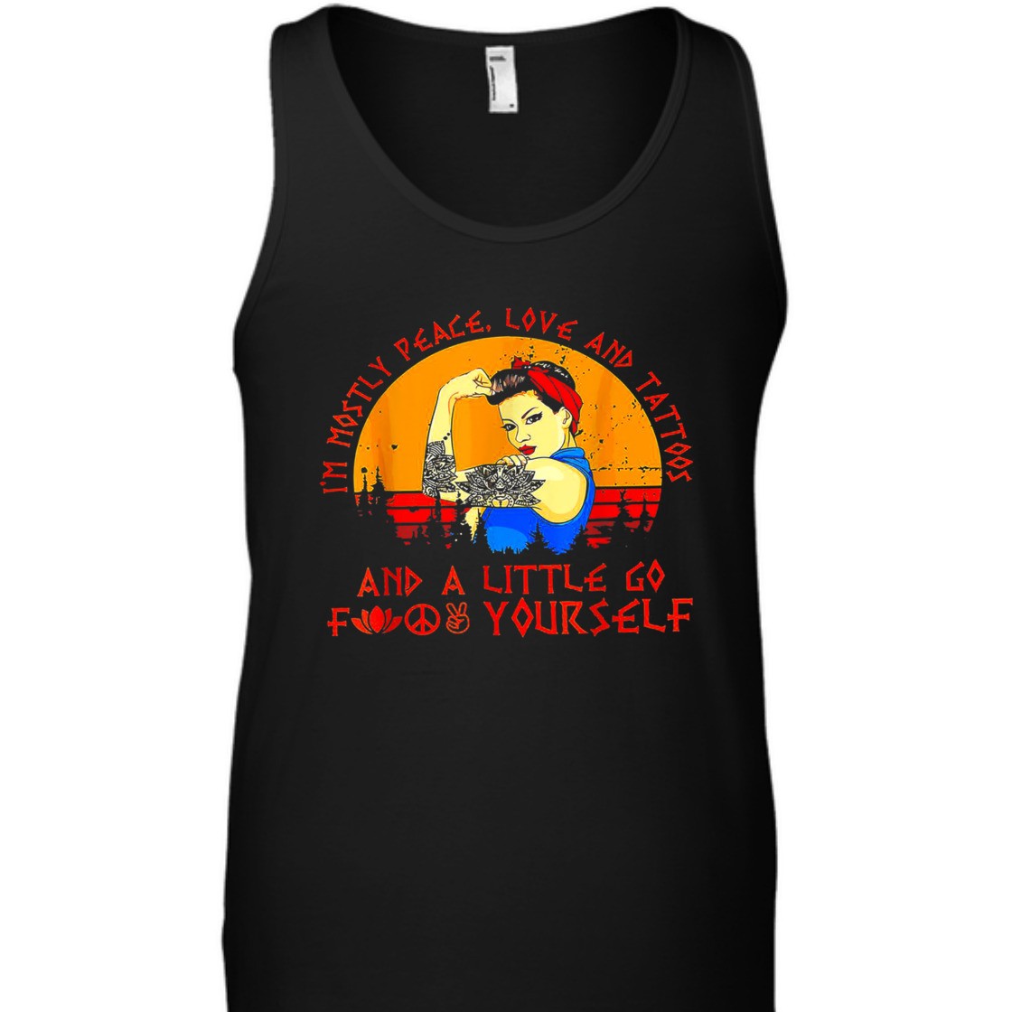 Strong Women I'm Mostly Peace Love And Tattoos Retro Vintage T-Shirt