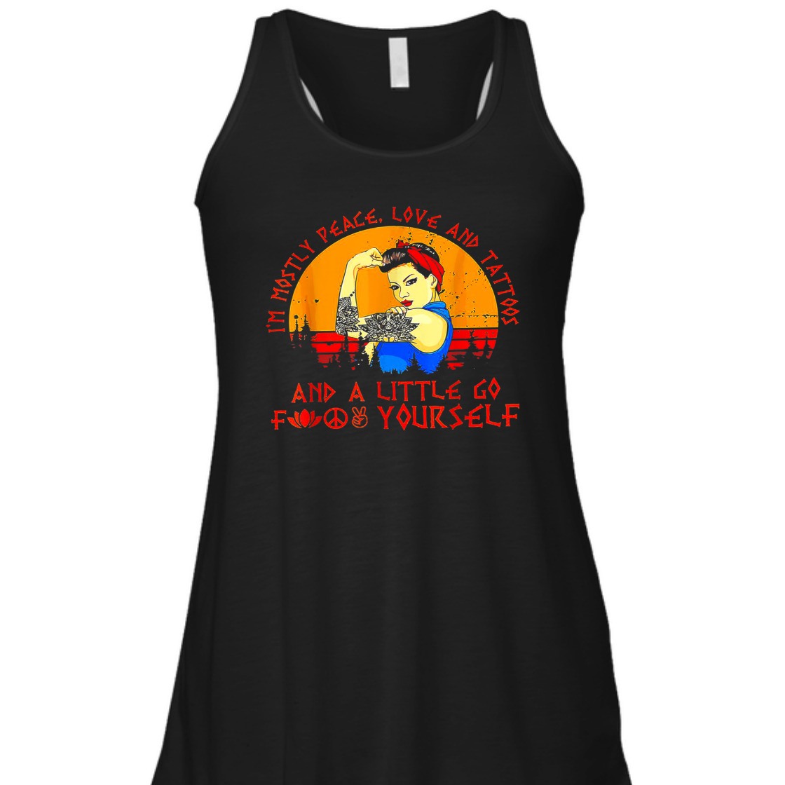 Strong Women I'm Mostly Peace Love And Tattoos Retro Vintage T-Shirt