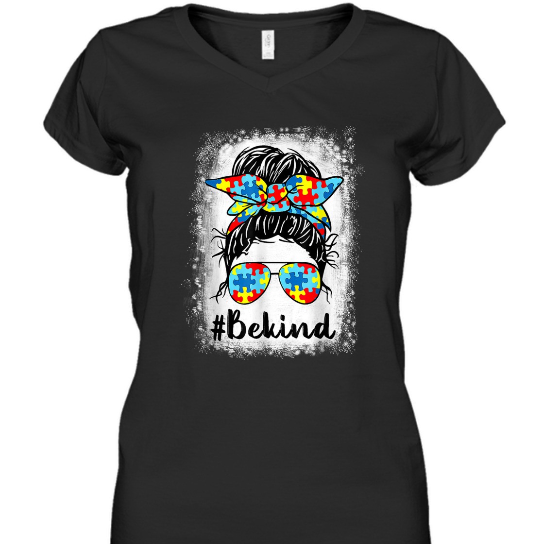Be Kind Autism Awareness Messy Bun Mom Girl Teacher T-Shirt