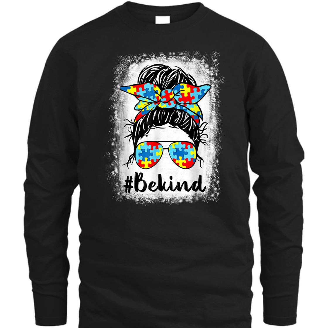 Be Kind Autism Awareness Messy Bun Mom Girl Teacher T-Shirt