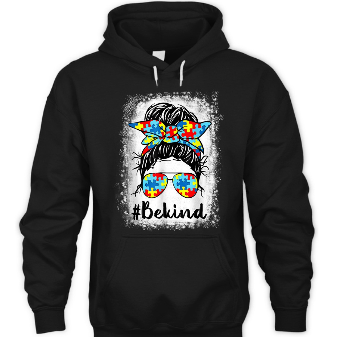 Be Kind Autism Awareness Messy Bun Mom Girl Teacher T-Shirt
