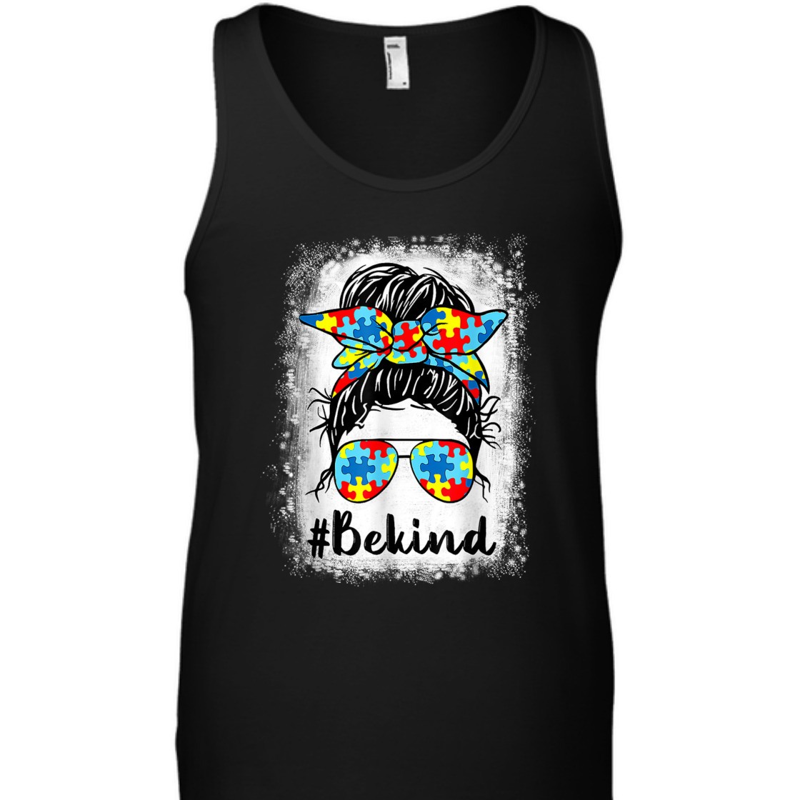 Be Kind Autism Awareness Messy Bun Mom Girl Teacher T-Shirt Be Kind Autism Awareness Messy Bun Mom Girl Teacher T-Shirt