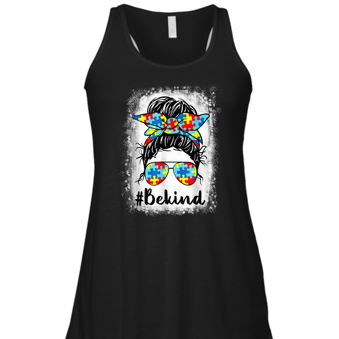 Be Kind Autism Awareness Messy Bun Mom Girl Teacher T-Shirt