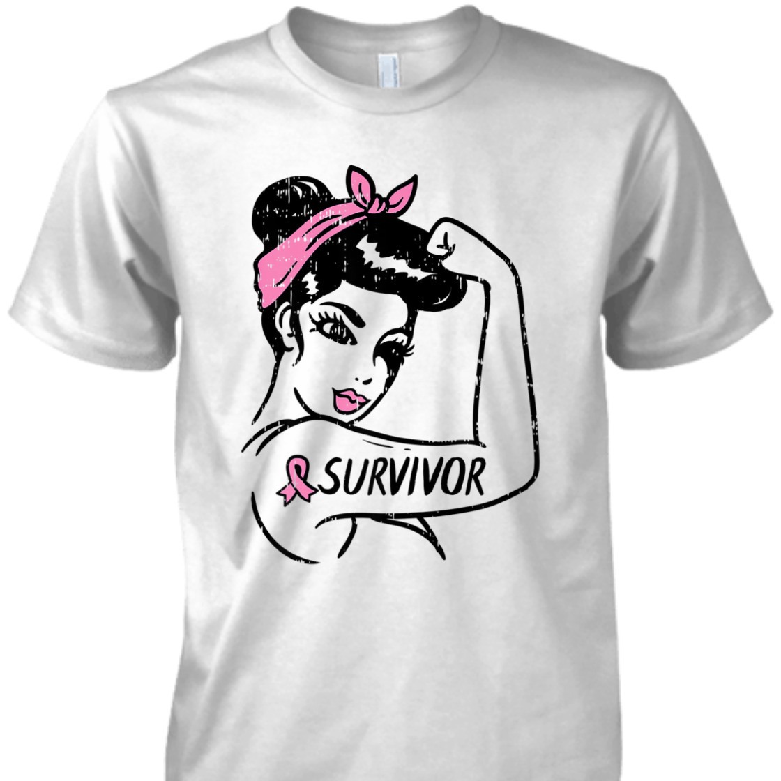 Strong Women Breast Cancer Survivor Rosie The Riveter Pink Awareness T-Shirt