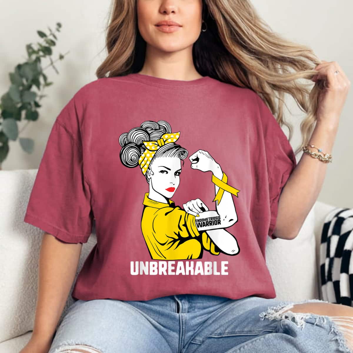 Strong Women Rosie The Riveter Endometriosis Warrior Unbreakable T-Shirt Strong Women Rosie The Riveter Endometriosis Warrior Unbreakable T-Shirt