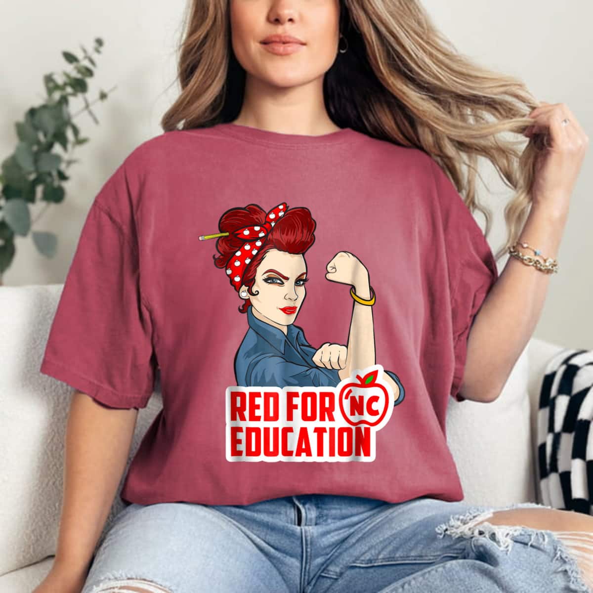 Strong Women Rosie The Riveter Red For Education T-Shirt Strong Women Rosie The Riveter Red For Education T-Shirt