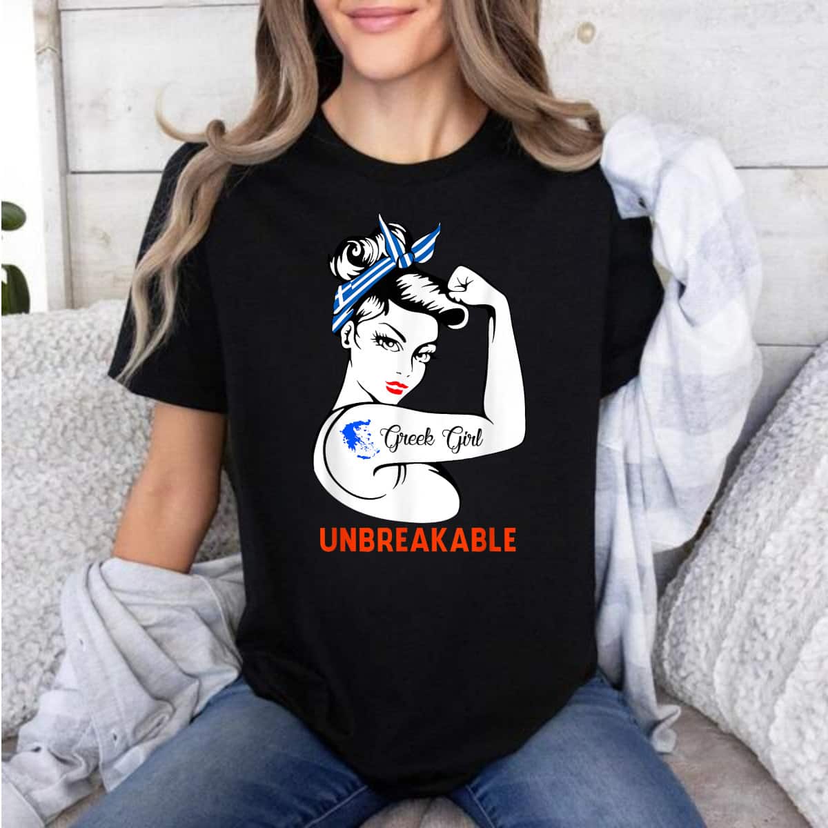 Strong Women Rosie The Riveter Greek Girl Unbreakable T-Shirt Strong Women Rosie The Riveter Greek Girl Unbreakable T-Shirt