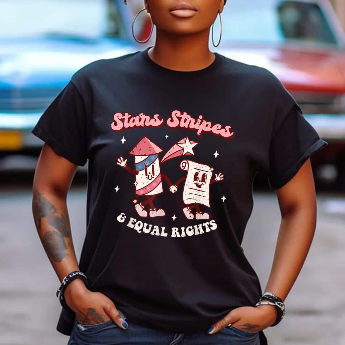 Stars Stripes & Equal Rights 4th Of July Retro Groovy T-Shirt Stars Stripes & Equal Rights 4th Of July Retro Groovy T-Shirt